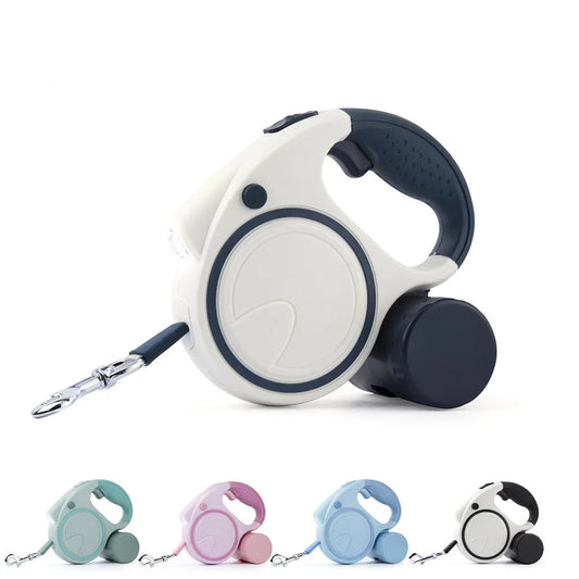 Retractable Dog Leash with LED Light & Waste Bag Holder – 5M Nylon Lead